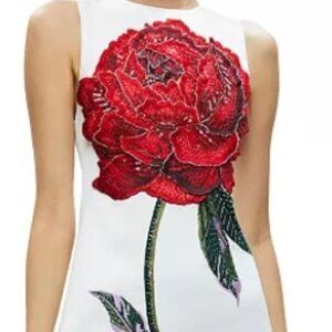 Alice + Olivia Clyde embellished white mini dress with red flower size 14